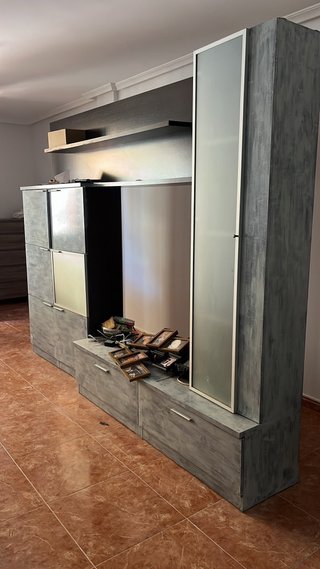 Mueble modular comedor madera y cristal