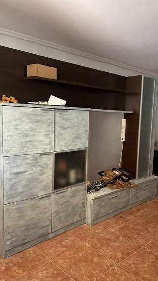 Mueble modular comedor madera y cristal