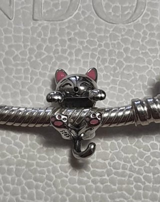 Charm Gatto Argento e Rosa