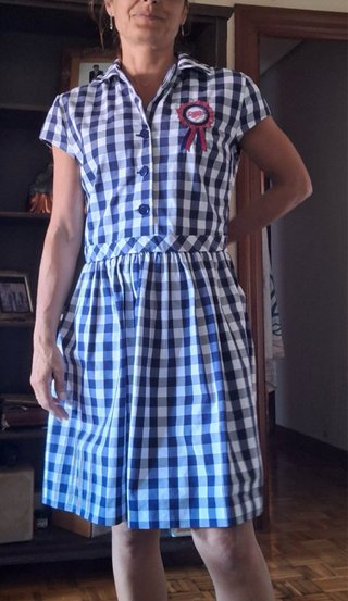 Vestido Moschino cuadros azul y blanco