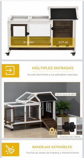 Jaula Conejera Interior/Exterior Marrón/Blanca