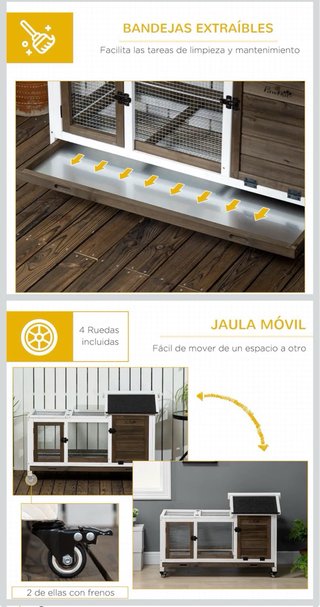 Jaula Conejera Interior/Exterior Marrón/Blanca