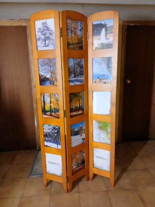 Biombo de madera de 3 paneles con 15 portafotos