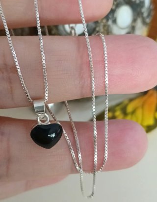 Bella Cadena Veneciana Y Corazón Onix Plata De Ley