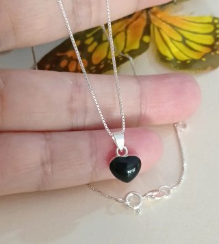 Bella Cadena Veneciana Y Corazón Onix Plata De Ley