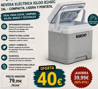 Nevera Eléctrica IGLOO IE24DC 24L 12V