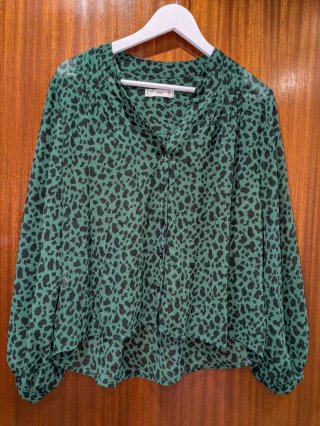 Blusa Mango Estampada Verde Talla M