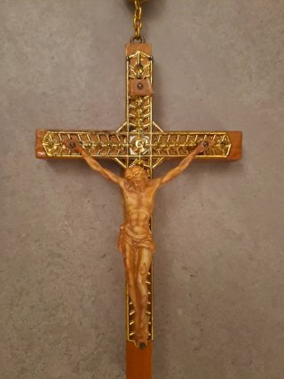 Rosario grande legno e metallo dorato