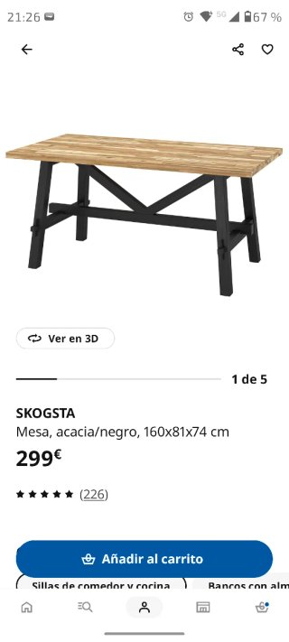Mesa Comedor Acacia 160x81x74 cm