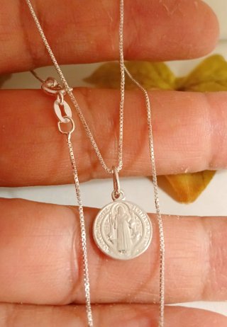 Medalla San Benito 11mm, cadena 40cm Plata Ley 925