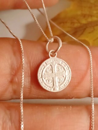 Medalla San Benito 11mm, cadena 40cm Plata Ley 925