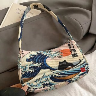 Borsa con stampa onde e gatto Marca generica