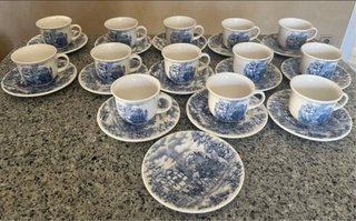 Juego Tazas Café Vintage Loza Inglesa Azul