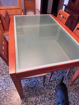 Mesa comedor cristal y madera con 6 sillas