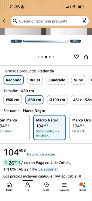 Espejo Redondo Negro LED