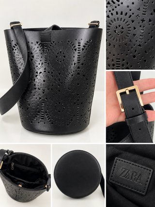Bolso ZARA Piel Negro Calado