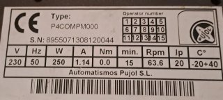 Motor Puerta Garaje Pujol p4compm000
