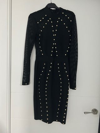 Vestido fiesta manga larga con perlas