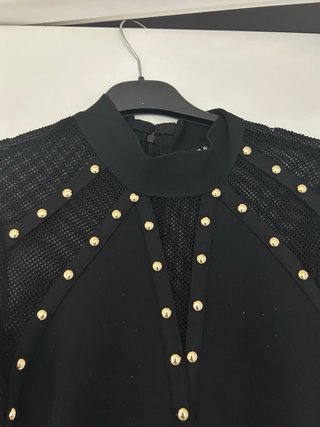 Vestido fiesta manga larga con perlas