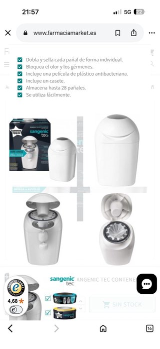 Papelera de pañales Tommee Tippee Sangenic Tec