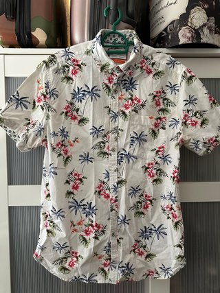 Camisa Hawaiana Estampada Palmeras Flores - Coton