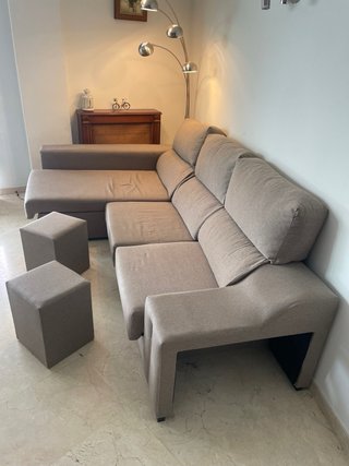 Sofá chaise longue beige/gris