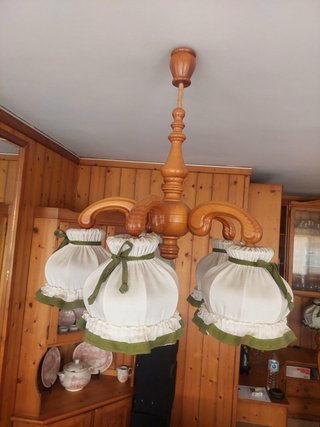 Lámpara de techo madera y tela vintage