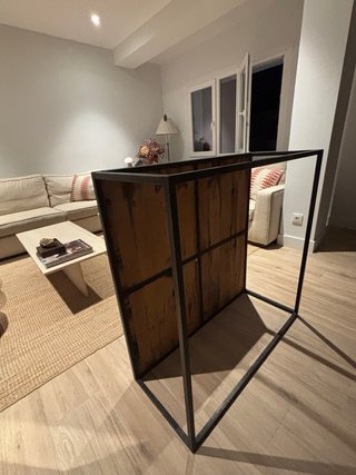Mesa de centro madera maciza hierro industrial