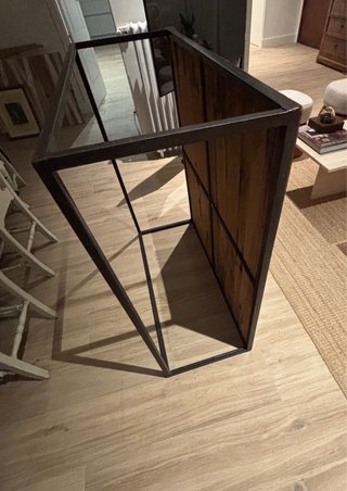 Mesa de centro madera maciza hierro industrial
