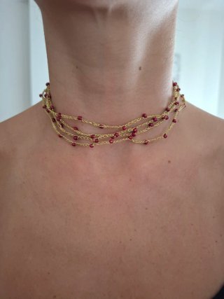Collar crochet burdeos y dorado