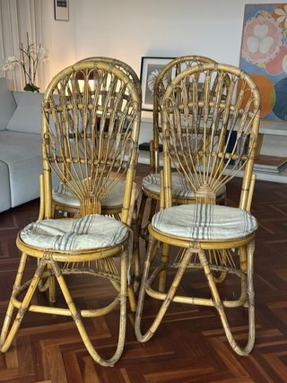 Sillas de comedor de mimbre vintage años 70/80