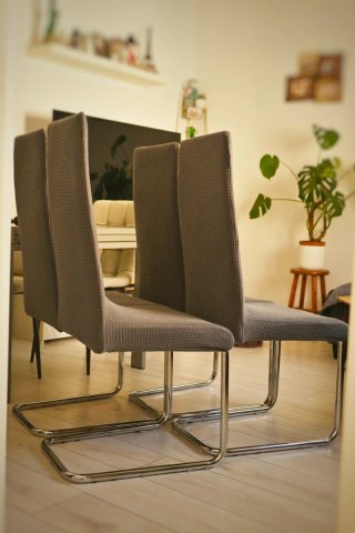 4 Sillas Comedor Tela y Metal