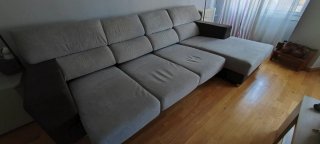 Sofá chaise longue tela gris y marrón