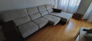 Sofá chaise longue tela gris y marrón