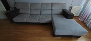 Sofá chaise longue tela gris y marrón