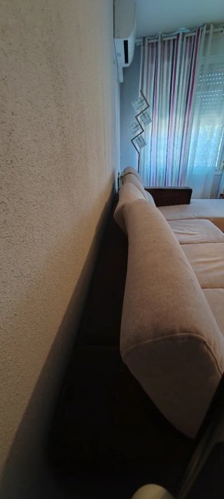 Sofá chaise longue tela gris y marrón