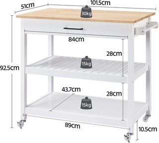 Carrito de cocina mueble isla 101cm 1 cajón