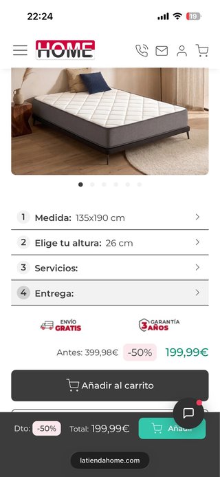 Colchón HOME 135x190 cm