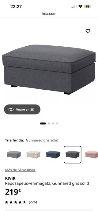 Puff reposapiés Ikea gris con almacenaje
