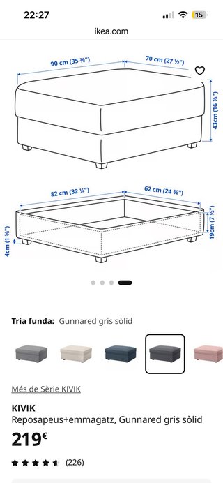 Puff reposapiés Ikea gris con almacenaje