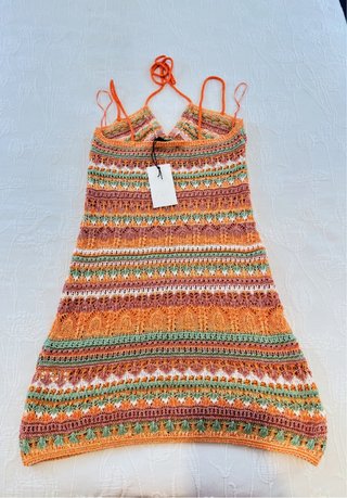 Vestido crochet naranja y verde