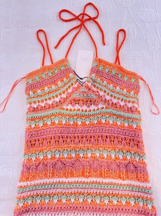 Vestido crochet naranja y verde