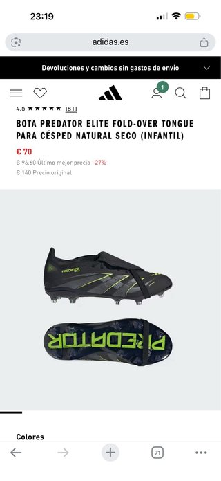Botas de fútbol Adidas Predator Elite Talla 34