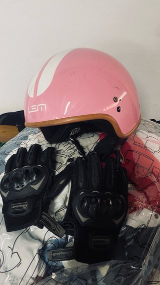 Casco Moto Rosa LEM Talla S + Guantes