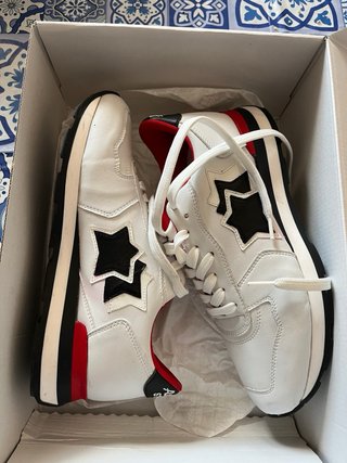 Scarpe Atlantic Pelle Bianche Rosse Stella Nera