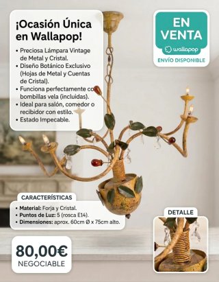 ¡OCASIÓN ÚNICA! Espectacular Lámpara Vintage Botán
