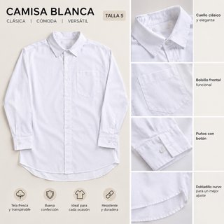 Camisa blanca clásica manga larga Talla S