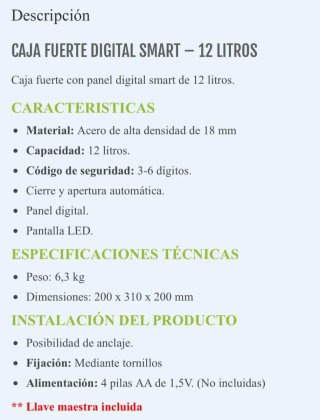 Caja Fuerte Digital Smart 12 Litros