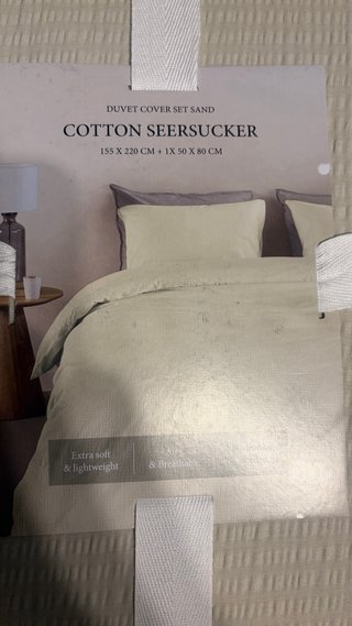 Fundas Nórdicas Algodón Seersucker Beige/Blanco