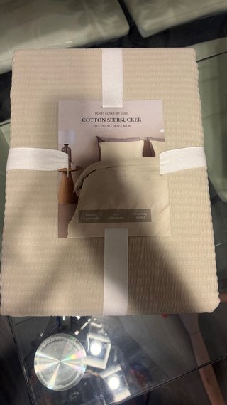 Fundas Nórdicas Algodón Seersucker Beige/Blanco